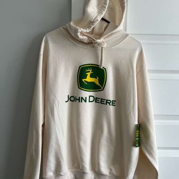 John Deere Other - John Deere Hoodie Cream Pullover Sweatshirt Medium Farm Western Workwear NWT